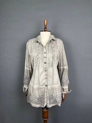 Blusa con botones Elisa Cavaletti para mujer talla M gris floral manga larga Foto 1 de 4