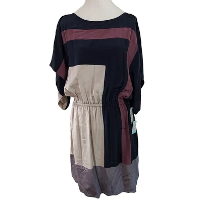 New Suzi Chin for Maggy Boutique Silk Dress Womens 12 Kimono Sleeve Colorblock - Image 1 of 4