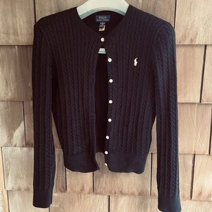 Polo Ralph Lauren Girls Mini Cable Knit Cotton Cardigan Black XL (16) - Picture 1 of 13