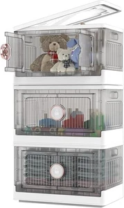 Paquete de 3 contenedores de almacenamiento plegables grises con puerta contenedores de almacenamiento plegables - Imagen 1 de 7