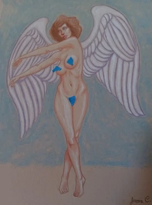 Female figure drawing nude pastel pencil chalk artist Jerome Cadd Swaying angel - Image 1 of 4