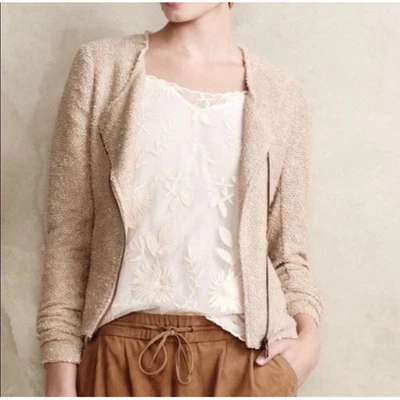 Chaqueta Blazer Asimétrico Anthropologie Cartonnier Moto Dorado Beige Brillante Talla L Foto 1 de 4