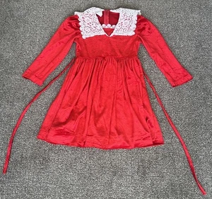 Vintage Katrina Little Girls Red Velvet & Lace Dress Size 8 - Picture 1 of 16