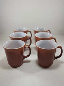 Pyrex Corning Burnt Orange 10 oz Coffee Mugs/Cups, set of 6 (Made in USA) VTG - Picture 1 of 3