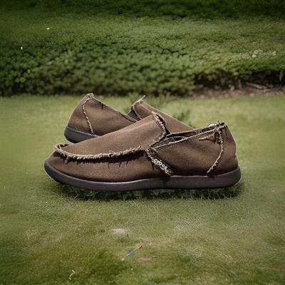 Talla 10 - CROCS Santa Cruz Hombres Mocasín de Lona Borde Deshilachado Zapatos Cómodos Marrón Foto 1 de 4