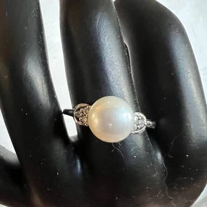 Damen-Ring Sterling-Perlenimitat Sterlingsilber klare Steinakzente Größe 10 - Bild 1 von 9