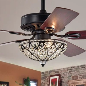 Kadohata 52-inch Matte Black Ceiling Fan with Crystal Bowl Shade - Picture 1 of 6