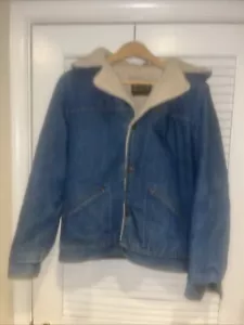 Vintage Maverick Ranch Coat Denim Sherpa Shearling Lined Jean Jacket Mens M - Picture 1 of 6