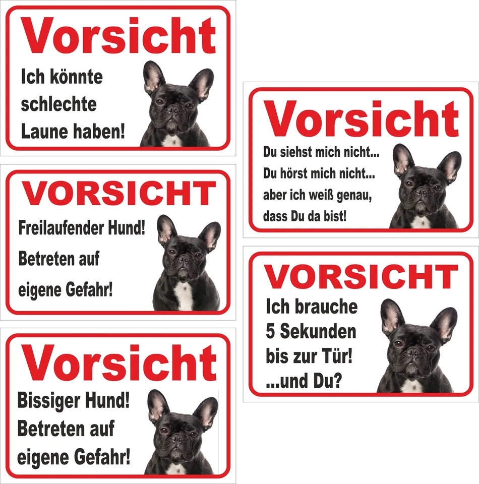 ADRILEO Schild Vorsicht Französische Bulldogge SCHWARZ Versch. Texte 15x20 bis 40x60cm