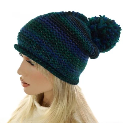 APT. 9 GORRO DE INVIERNO HOLGADO A RAYAS MULTICOLOR con DORADO METÁLICO y POMPÓN Foto 1 de 4