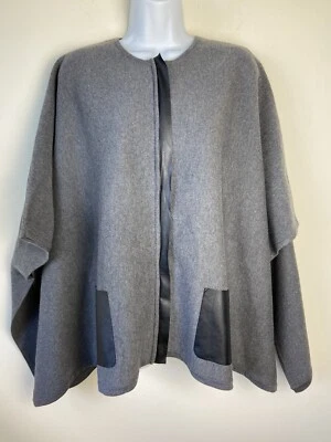 Poncho Calvin Klein feminino malha com zíper cinza carvão com acabamento em couro tamanho M - Imagem 1 de 4