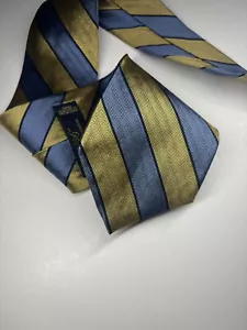 Corbata Brooks Brothers a rayas azules y doradas 100 % seda espiga - Imagen 1 de 8