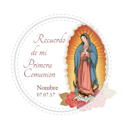 12 Recuerdo de mi Primera Comunion Nombre Fecha Virgen Round Label Stickers 2"  - Image 1 of 2