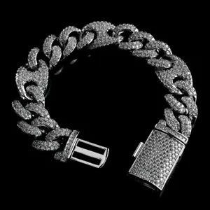 18K Weißgold plattiert Iced Lab CZ Krappen Set 14mm Mariner kubanisches Gliederarmband - Bild 1 von 3