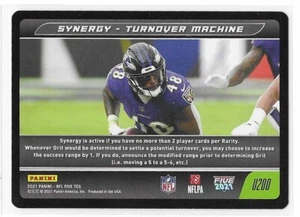 Synergy Turnover Machine 2021 Panini NFL Five Ravens Patrick Queen Football - Foto 1 di 2