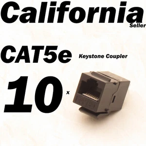 10 pcs Lot CAT5 Inline RJ45 Keystone Wall Coupler Jack Adapter 8P8C Black CAT5e - Picture 1 of 8