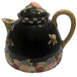Mary Engelbreit Large Ceramic Teapot w/ Lid Floral Polka Dot Country Cottage - Picture 1 of 14