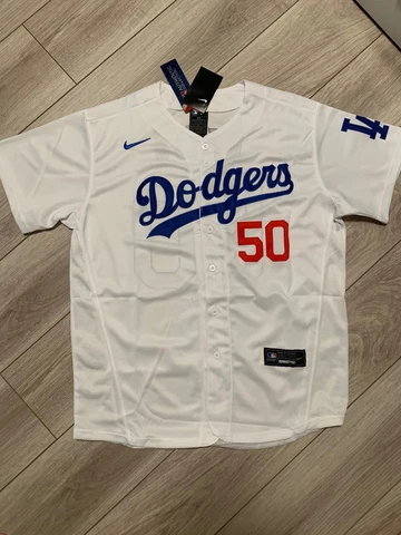 NWT Men’s NIKE Mookie Betts Los Angeles Dodgers #50 Home White Jersey Medium Cover