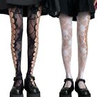 Women Gothic Fishnet Pantyhose Side Hollow for Cross Hole Rose Floral Mesh Tight