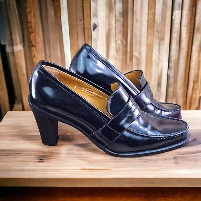 Zapatos Ralph Lauren De Colección Años 90 Para Mujer 6B Negros Zapatos Zapatos Tacón Alto Mocasín Cuero Italia Foto 1 de 4