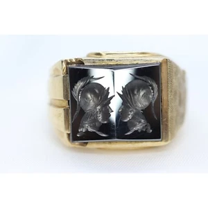 10k Hematite Intaglio Roman Greek soldier, Centurion Mirror Double Signet Ring. - Picture 1 of 7