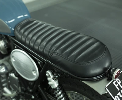 Noir Pure Cuir Double Siège Pour Enfield Interceptor 650 Continental Gt - Photo 1/4