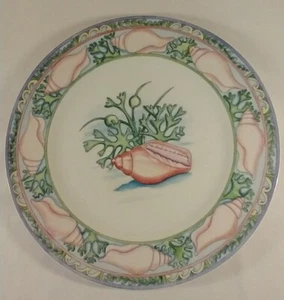 SEA GARDEN Siddhia Hutchinson 10.5" Dinner Plate Seashell Beach Shore Ocean Vtg - Picture 1 of 6