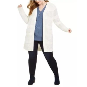 Style & Co Women Plus 2X Fresh Cream White Open Front Cardigan NWD CQ31 - Picture 1 of 8