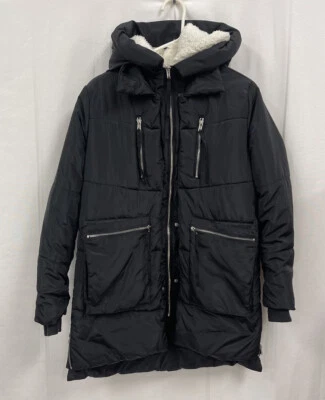 Jason Maxwell Women's Sherpa Side Zip Puffer Coat in Black size Medium - Image 1 of 4