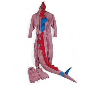 Disfraz de dinosaurio hecho a mano juvenil mediano rojo margarita flores disfraces algodón de colección años 80 - Imagen 1 de 15