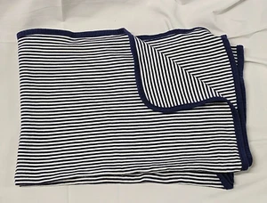 Vintage 2002 FDS First Impressions Baby Blanket Navy Blue White Thin Stripe - Picture 1 of 4