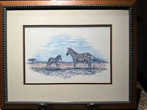 Zebras Signed by Alan James Robinson Double Matted Print Framed 19 x 15 - Picture 1 of 3
