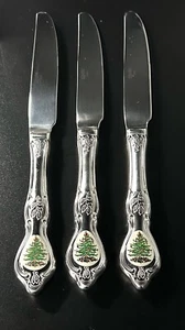 3 cuchillos de cena Spode árbol de Navidad cubiertos de acero inoxidable blanco roto inserción Wallace - Imagen 1 de 8