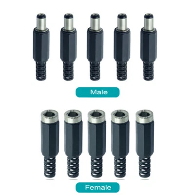 10Pcs Male & Female DC Power Jack Plugs Socket Adapter Connector 2.1 X 5.5mm Hot - Image 1 of 4