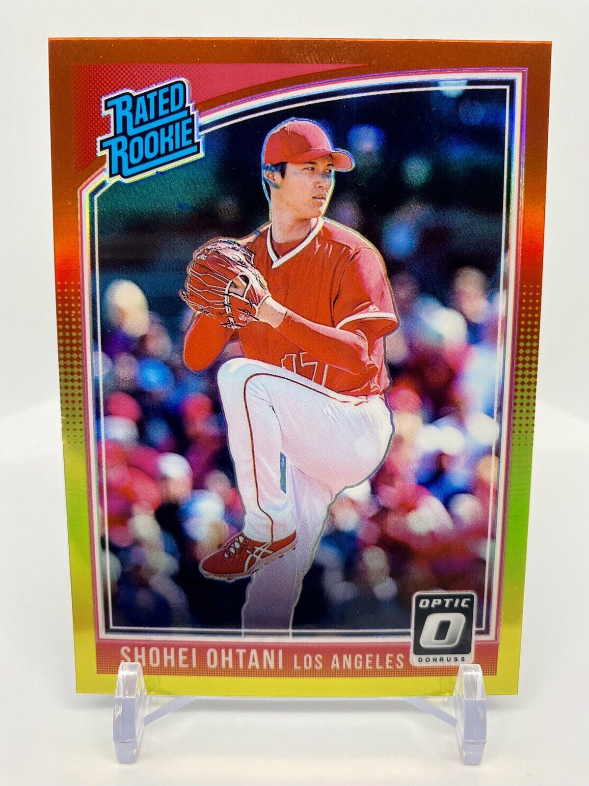 2018 Donruss Optic Shohei Ohtani RATED ROOKIE VARIATION Red & Yellow Prizm #176