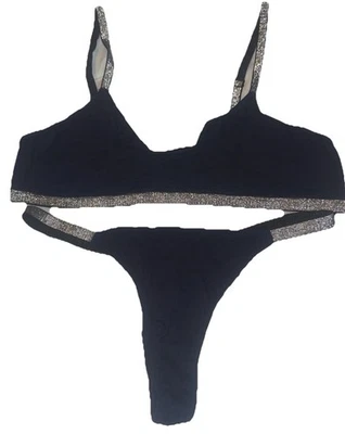 Conjunto de braguita (tanga) y sujetador ajustable talla extra grande 2 piezas color azul marino Foto 1 de 3