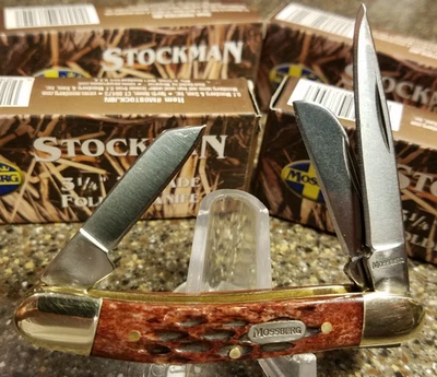 Mossberg, Stockman Brown Jigged Bone, 3-1/4", 3 lâminas, descontinuado, perfeito estado 2002 - Imagem 1 de 4