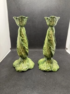 Pair of Foglia Fresca by Vietri (Italy) Discontinued Candle Stick Holders RARE - Picture 1 of 16