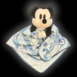 "Manta de seguridad Baby Mickey Mouse Lovey azul gris felpa 13 x 13"" impresión total" - Imagen 1 de 9