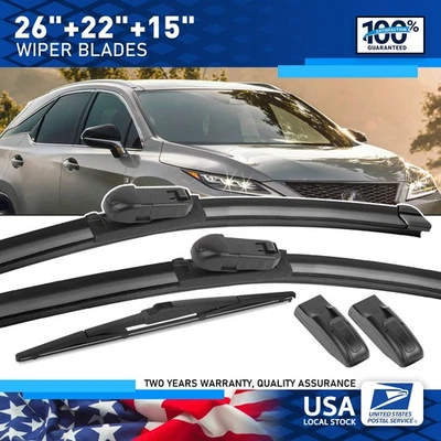 3PCS 26"22"15" Front Windshield + Rear Wiper Blades For Lexus RX450h 2010-2013 - Изображение 1 из 4