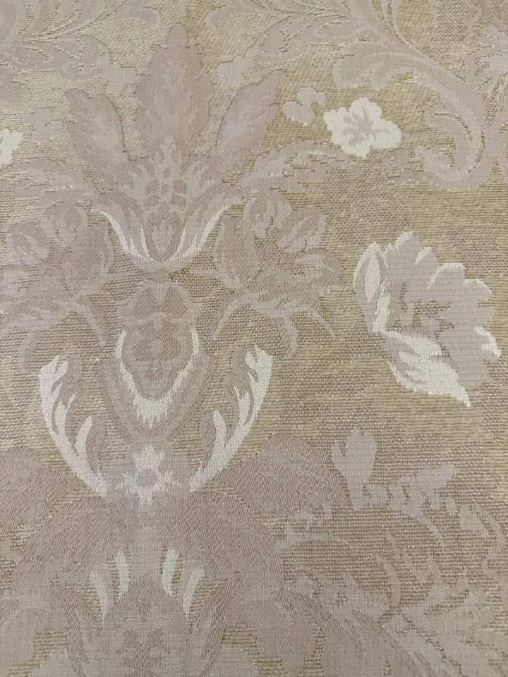 VTG Damask Floral Scroll Decorative Upholstery Fabric Textured Beige Gold 2 Yd - Image 1 of 4