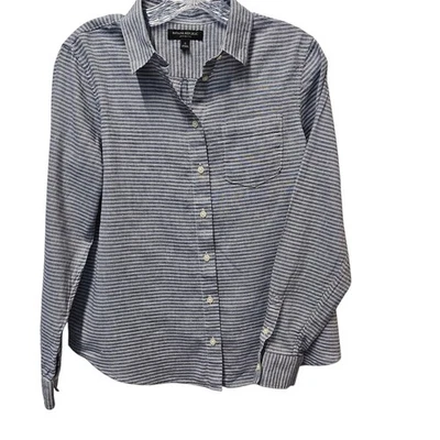 Camisa Banana Republic Quinn Boy Fit Lino Algodón Rayas Abotonada S Azul Foto 1 de 4