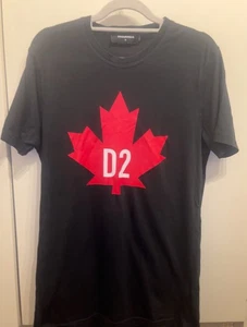 Dsquared2 Men's T-Shirt Large Maple Black Red genuine slim fit Canada Designer - Picture 1 of 2