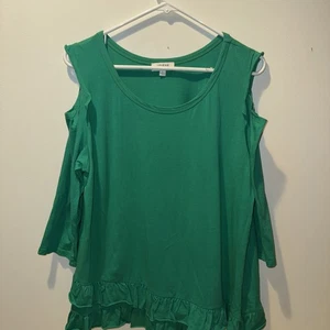 Umgee Top Volantes Hombro Frío Manga 3/4 Mujer Talla Grande Verde Algodón Poli - Imagen 1 de 5