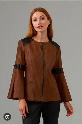 Joseph Ribkoff Brown Faux Suede Zipper Jacket Style 203648 Size 12 - Image 1 of 4