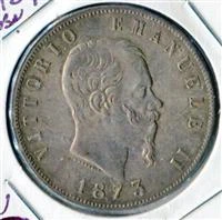 Itália 1873M prata 5 liras escassa - Imagem 1 de 2