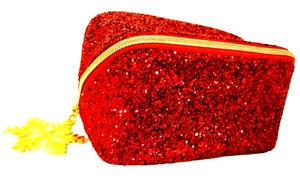 Bolsa de cosméticos festivos - brillo rojo con copo de nieve dorado - 8 x 4 x 4 - Imagen 1 de 8