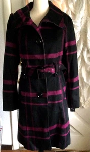 Vintage Purple Black Plaid Overcoat New old stuff $200 Women Junior L $200 - Picture 1 of 6