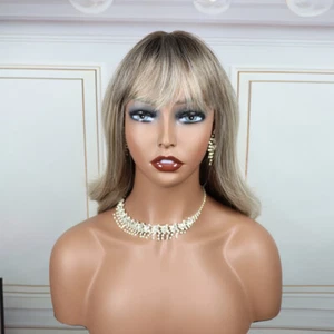 Damen Perücke mit Pony langes lockiges Haar Farbverlauf Platinblond Neu - Bild 1 von 9