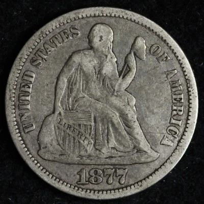 1877 Seated Liberty Silver Dime XF+ E282 KXCH - Image 1 of 2